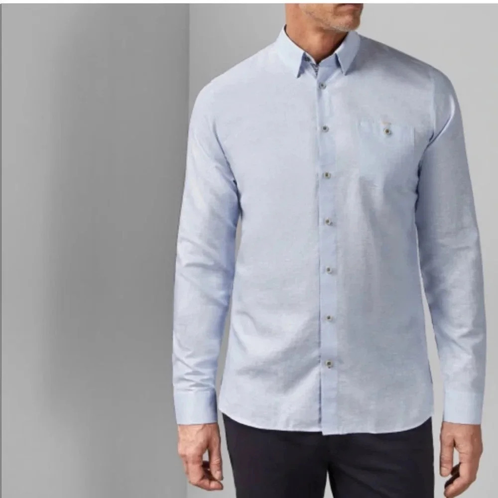 NEW Ted Baker LS Button Up Oxford Shirt Jenspal Blue Size 1